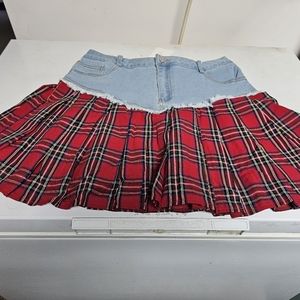 Dolls Kill- Wildcat- denim & plaid- mini skirt- size Large nwt
